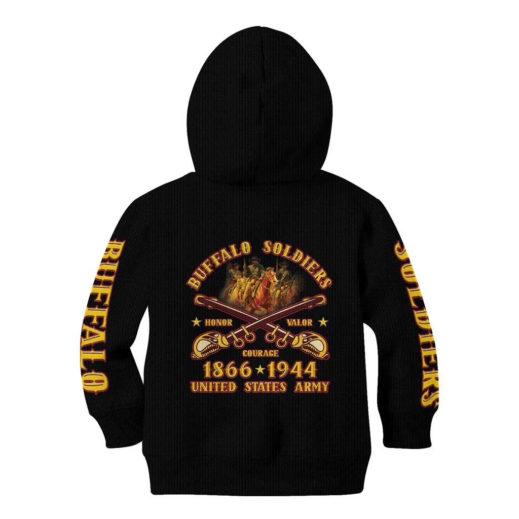 Honor Buffalo Soldiers Kid Hoodie African American Cavalry Black Version - Wonder Print Shop