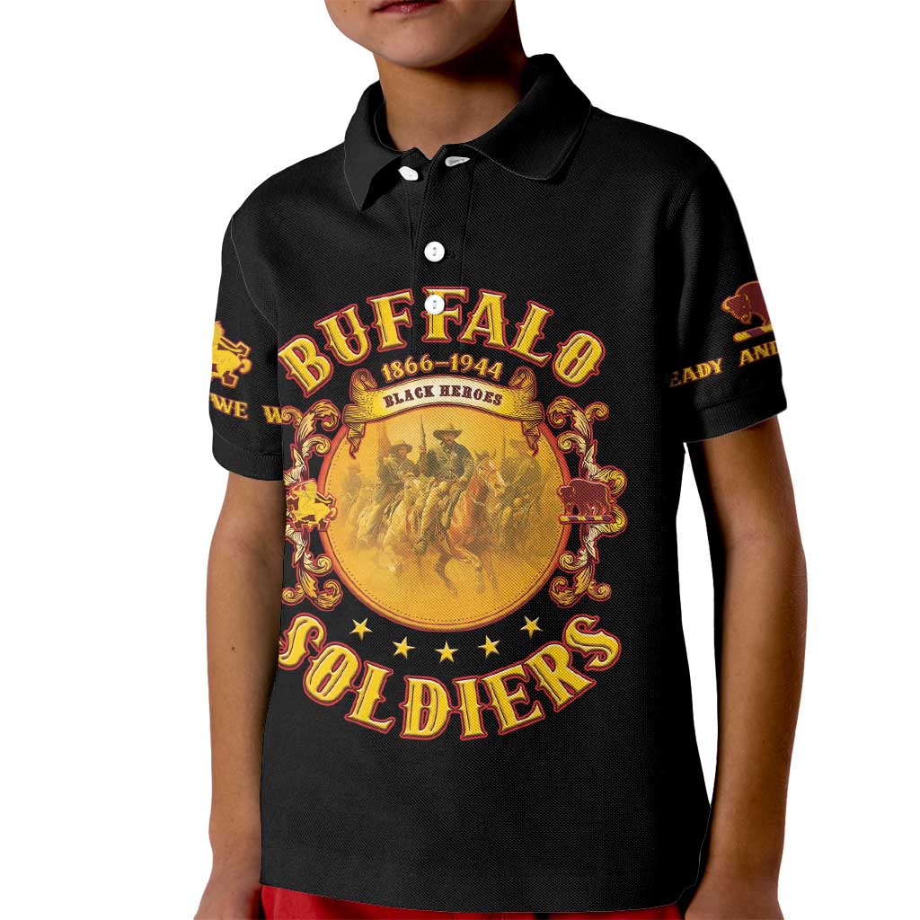 Honor Buffalo Soldiers Kid Polo Shirt African American Cavalry Black Version - Wonder Print Shop