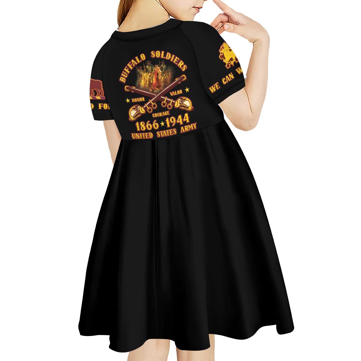 Honor Buffalo Soldiers Kid Short Sleeve Dress African American Cavalry Black Version - Wonder Print Shop