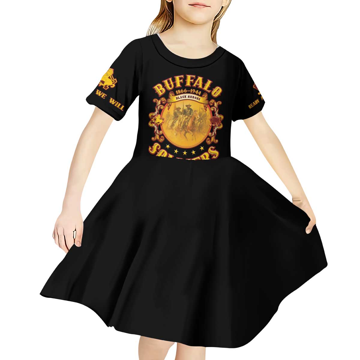 Honor Buffalo Soldiers Kid Short Sleeve Dress African American Cavalry Black Version - Wonder Print Shop