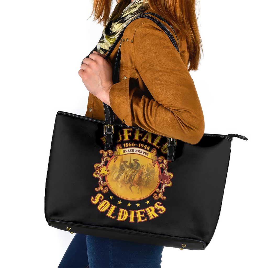 Honor Buffalo Soldiers Leather Tote Bag African American Cavalry Black Version - Wonder Print Shop