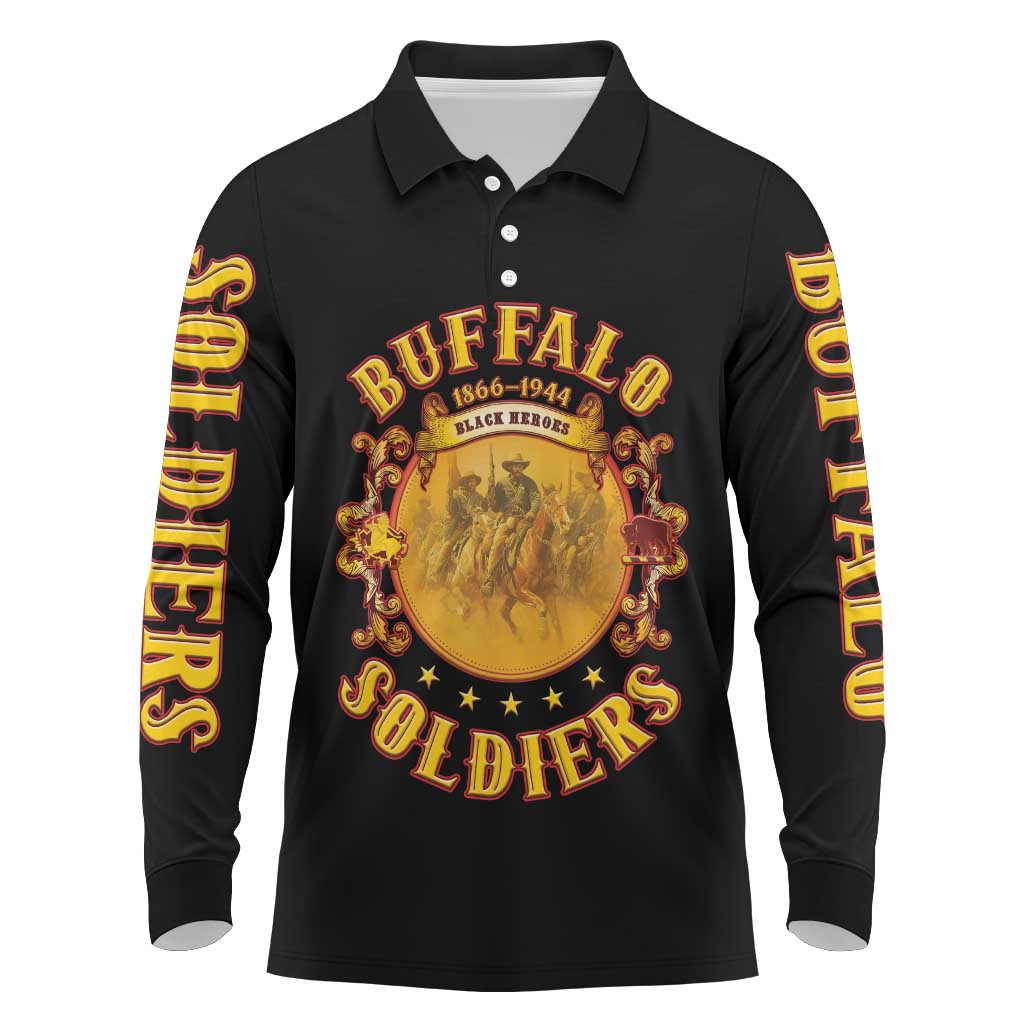Honor Buffalo Soldiers Long Sleeve Polo Shirt African American Cavalry Black Version - Wonder Print Shop