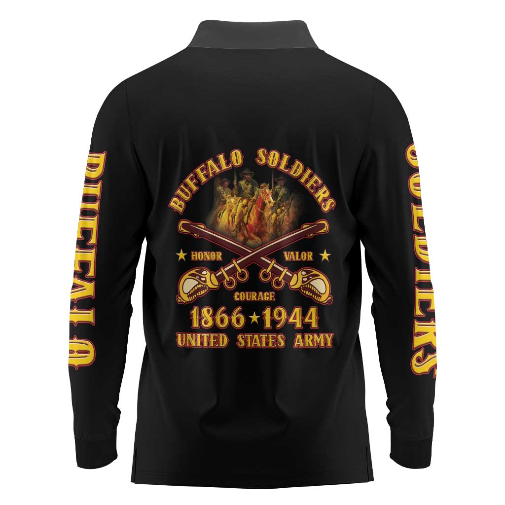 Honor Buffalo Soldiers Long Sleeve Polo Shirt African American Cavalry Black Version - Wonder Print Shop