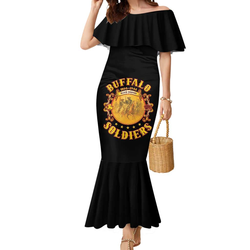 Honor Buffalo Soldiers Mermaid Dress African American Cavalry Black Version - Wonder Print Shop