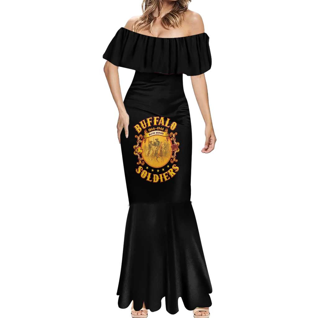 Honor Buffalo Soldiers Mermaid Dress African American Cavalry Black Version - Wonder Print Shop
