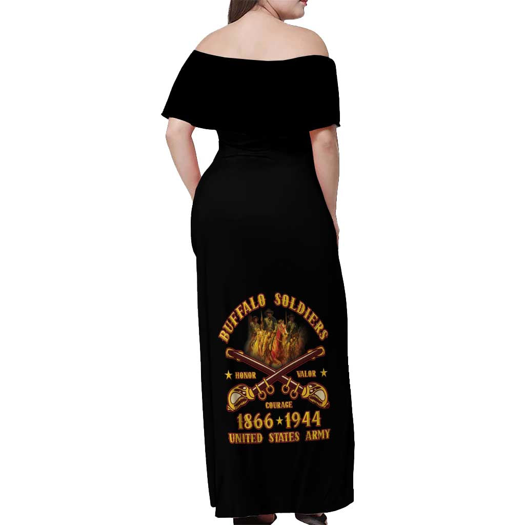 Honor Buffalo Soldiers Off Shoulder Maxi Dress African American Cavalry Black Version - Wonder Print Shop