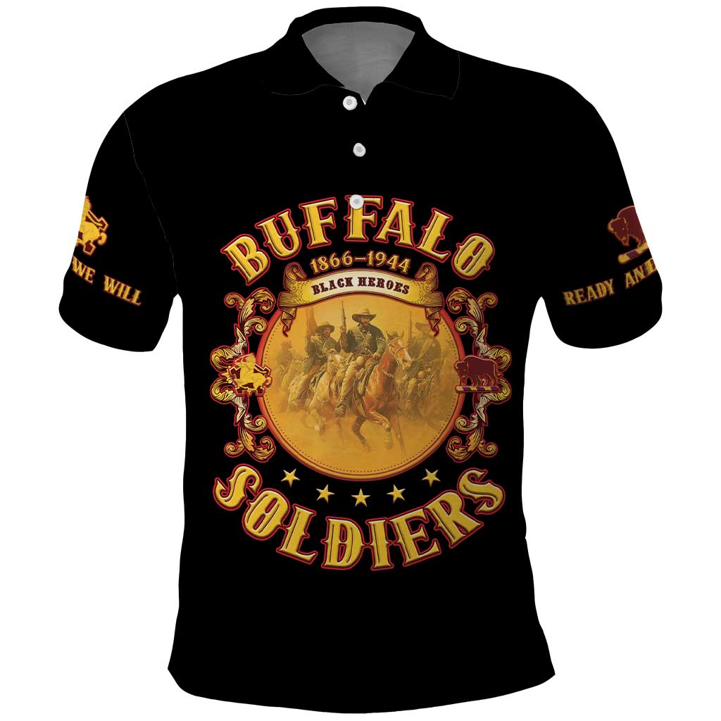 Honor Buffalo Soldiers Polo Shirt African American Cavalry Black Version - Wonder Print Shop