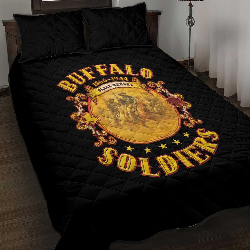 Honor Buffalo Soldiers Quilt Bed Set African American Cavalry Black Version - Wonder Print Shop