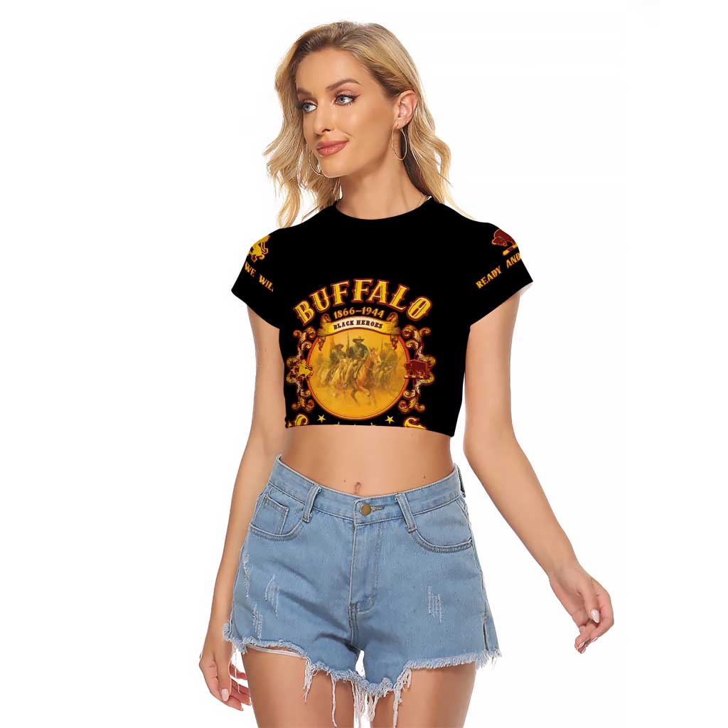 Honor Buffalo Soldiers Raglan Cropped T Shirt African American Cavalry Black Version - Wonder Print Shop