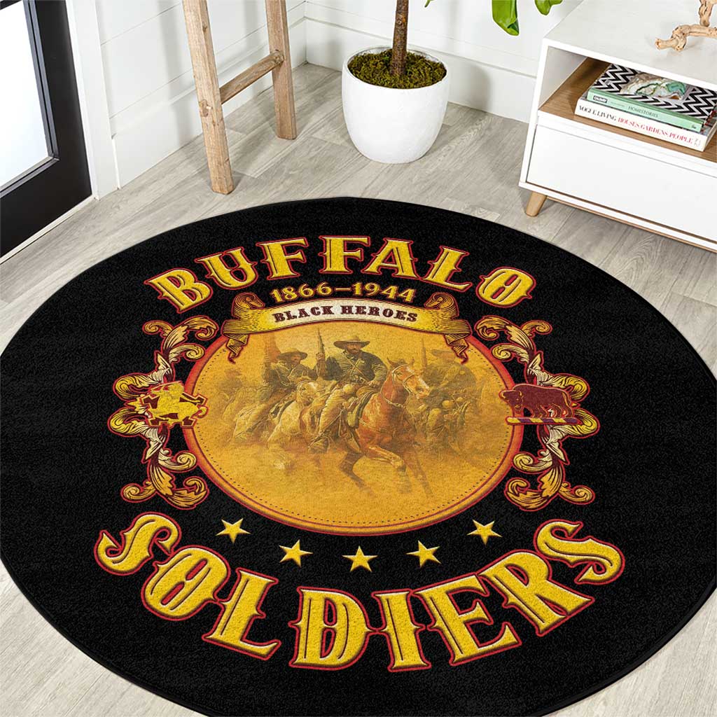 Honor Buffalo Soldiers Round Carpet African American Cavalry Black Version - Wonder Print Shop