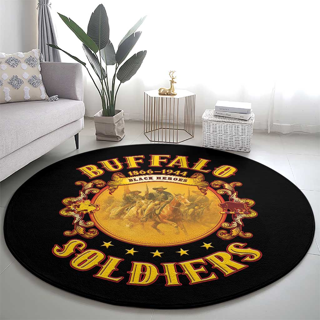 Honor Buffalo Soldiers Round Carpet African American Cavalry Black Version - Wonder Print Shop