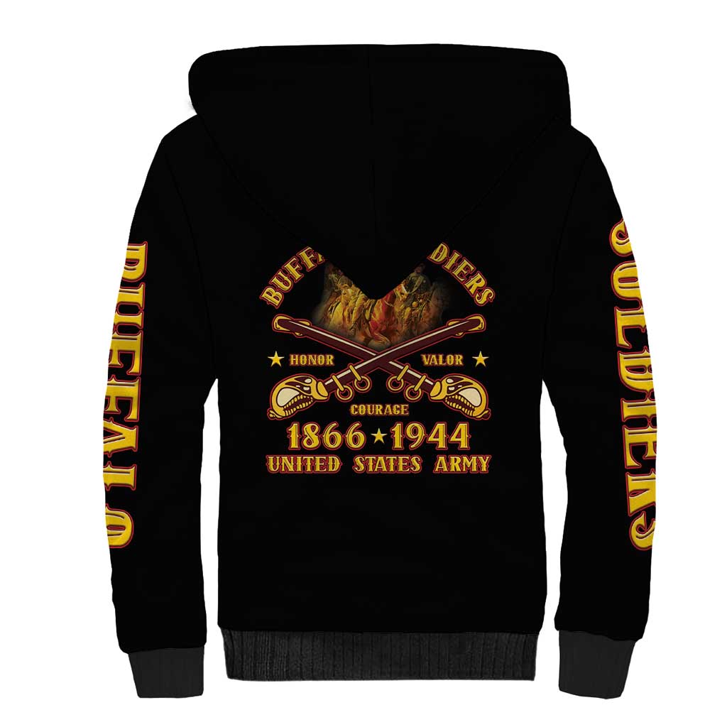 Honor Buffalo Soldiers Sherpa Hoodie African American Cavalry Black Version - Wonder Print Shop