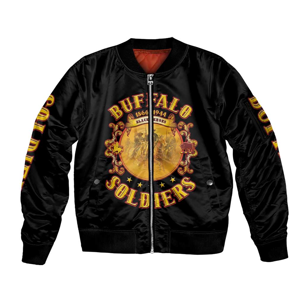 Honor Buffalo Soldiers Sleeve Zip Bomber Jacket African American Cavalry Black Version - Wonder Print Shop