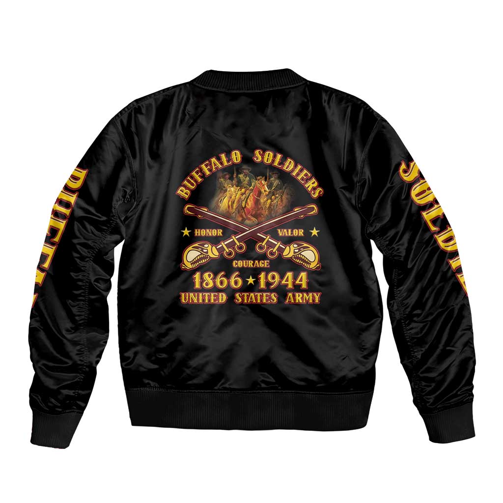 Honor Buffalo Soldiers Sleeve Zip Bomber Jacket African American Cavalry Black Version - Wonder Print Shop