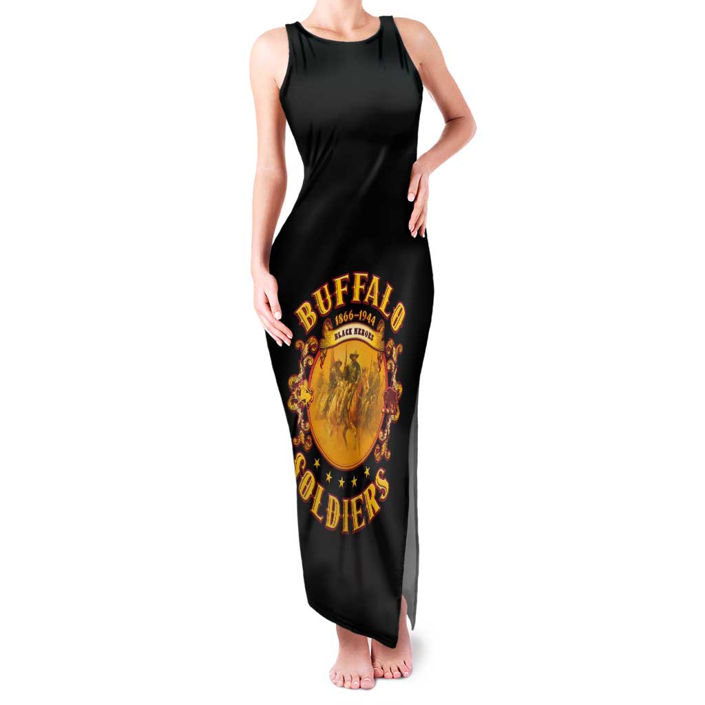Honor Buffalo Soldiers Tank Maxi Dress African American Cavalry Black Version - Wonder Print Shop