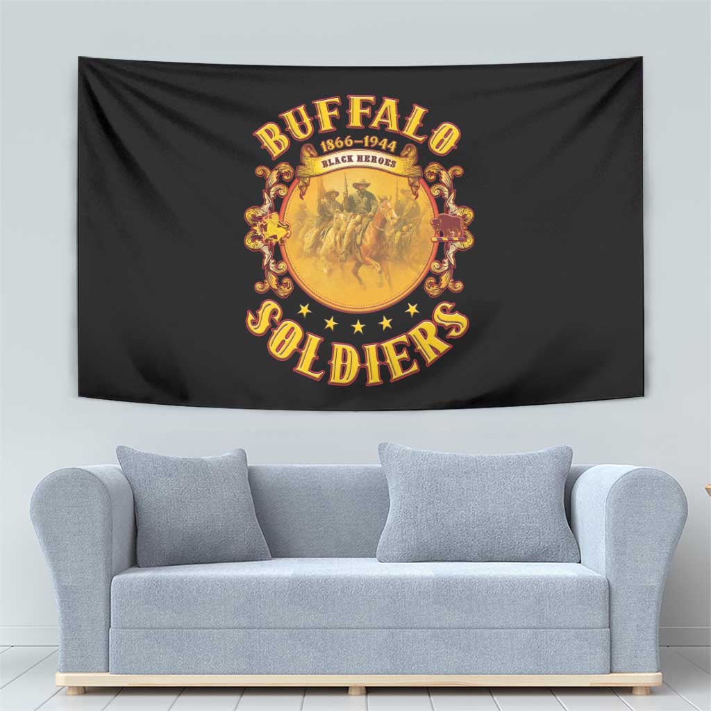 Honor Buffalo Soldiers Tapestry African American Cavalry Black Version - Wonder Print Shop