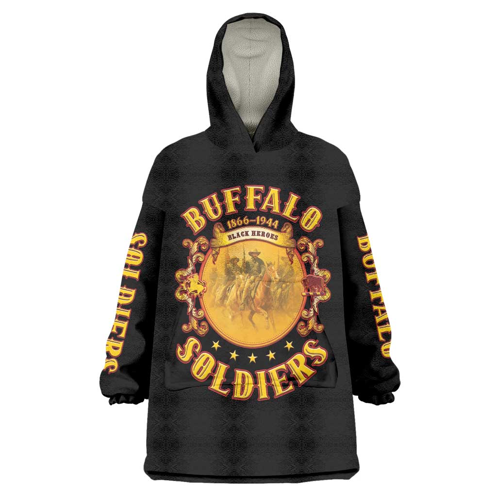 Honor Buffalo Soldiers Wearable Blanket Hoodie African American Cavalry Black Version - Wonder Print Shop