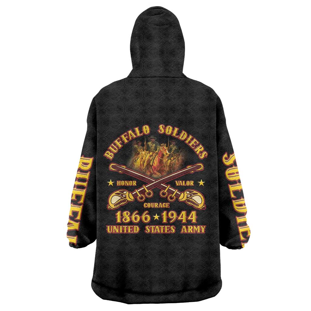 Honor Buffalo Soldiers Wearable Blanket Hoodie African American Cavalry Black Version - Wonder Print Shop