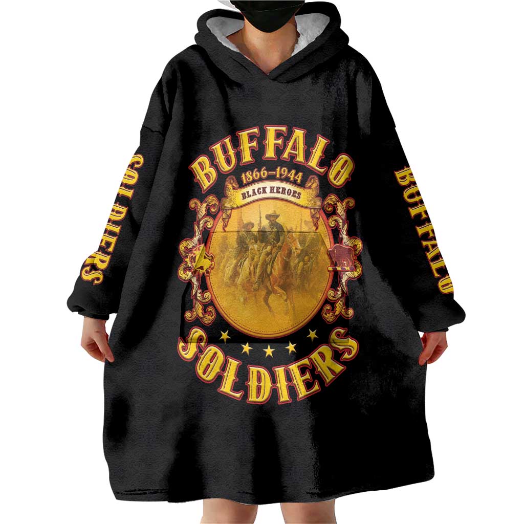 Honor Buffalo Soldiers Wearable Blanket Hoodie African American Cavalry Black Version - Wonder Print Shop