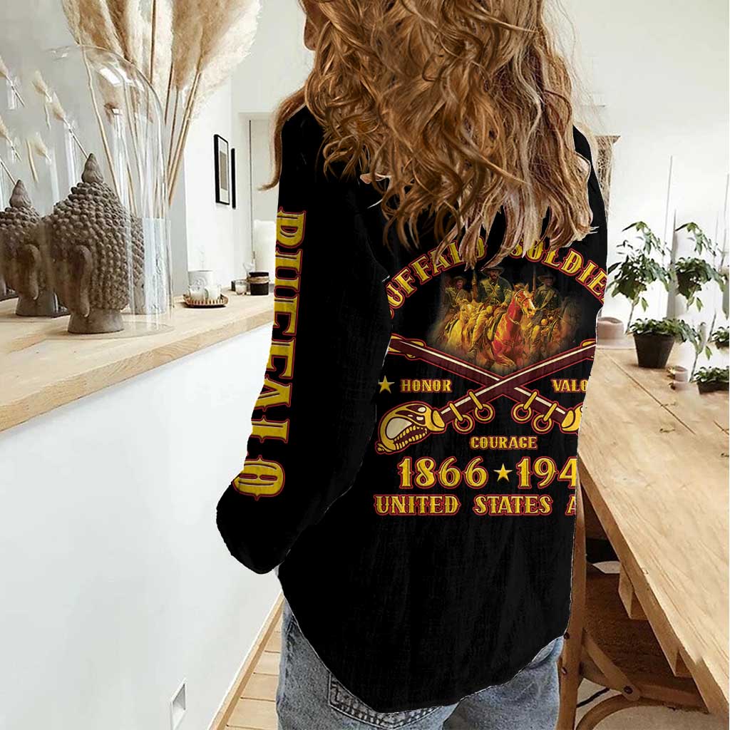 Honor Buffalo Soldiers Women Casual Shirt African American Cavalry Black Version - Wonder Print Shop