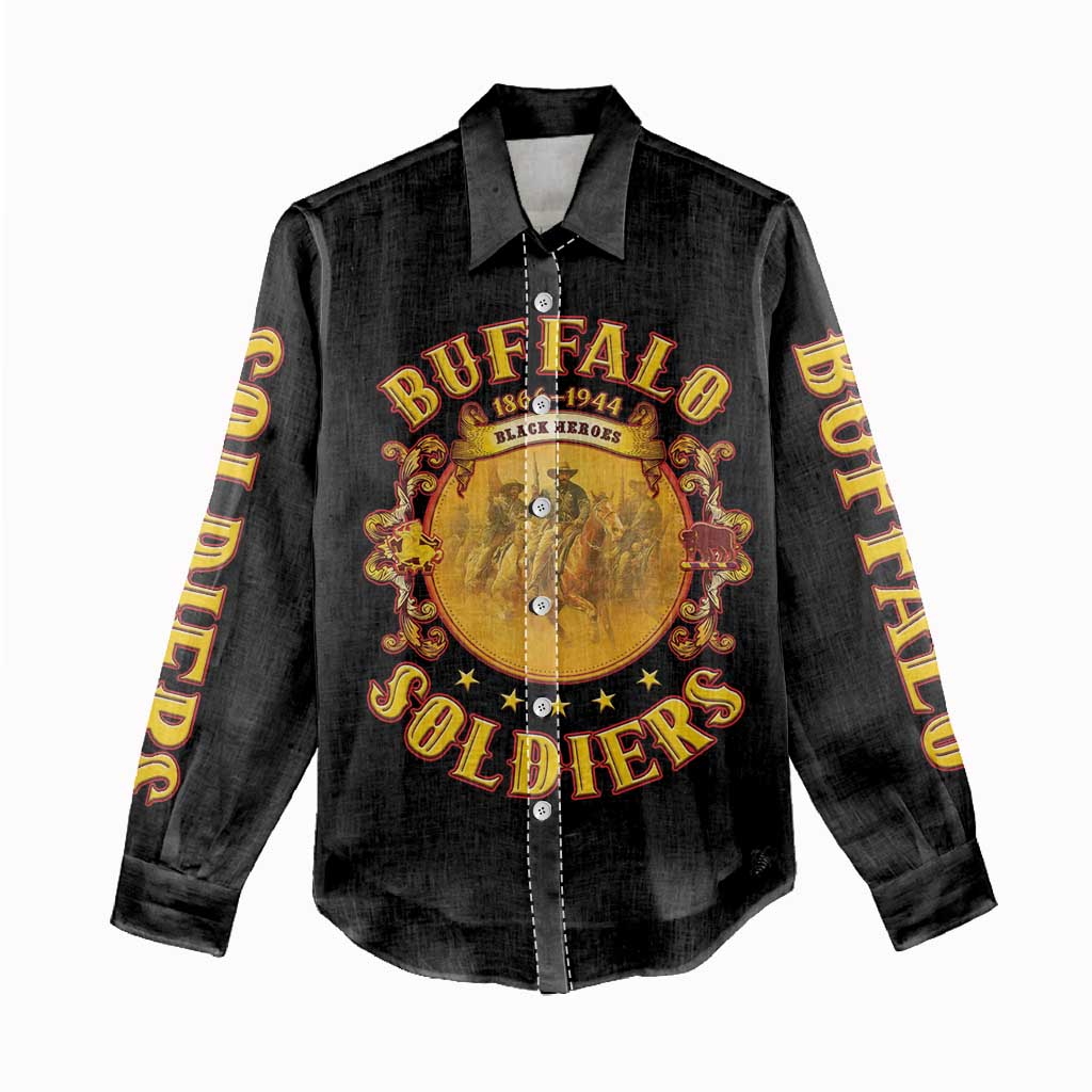 Honor Buffalo Soldiers Women Casual Shirt African American Cavalry Black Version - Wonder Print Shop