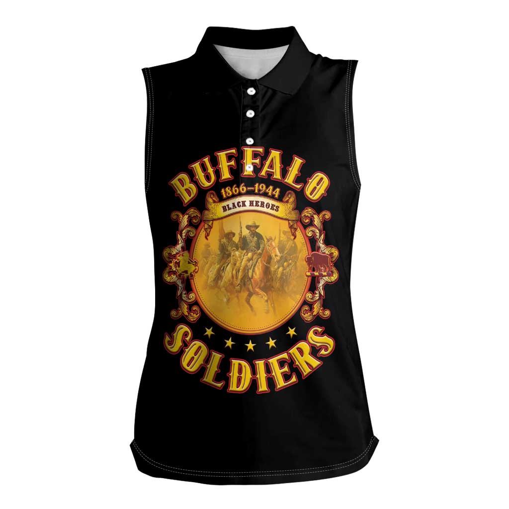 Honor Buffalo Soldiers Women Sleeveless Polo Shirt African American Cavalry Black Version - Wonder Print Shop