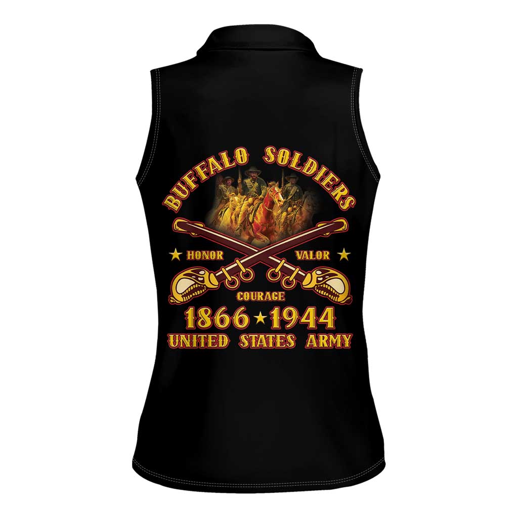 Honor Buffalo Soldiers Women Sleeveless Polo Shirt African American Cavalry Black Version - Wonder Print Shop