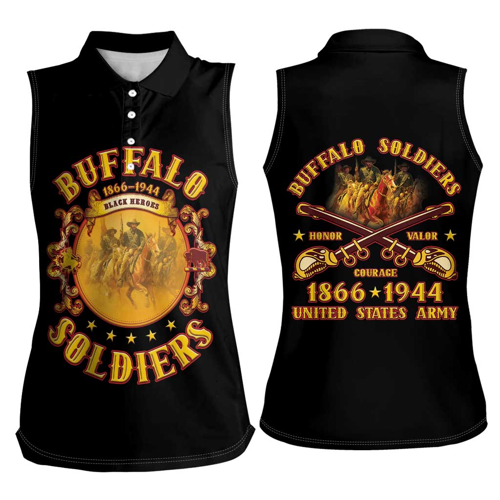 Honor Buffalo Soldiers Women Sleeveless Polo Shirt African American Cavalry Black Version - Wonder Print Shop