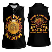 Honor Buffalo Soldiers Women Sleeveless Polo Shirt African American Cavalry Black Version - Wonder Print Shop