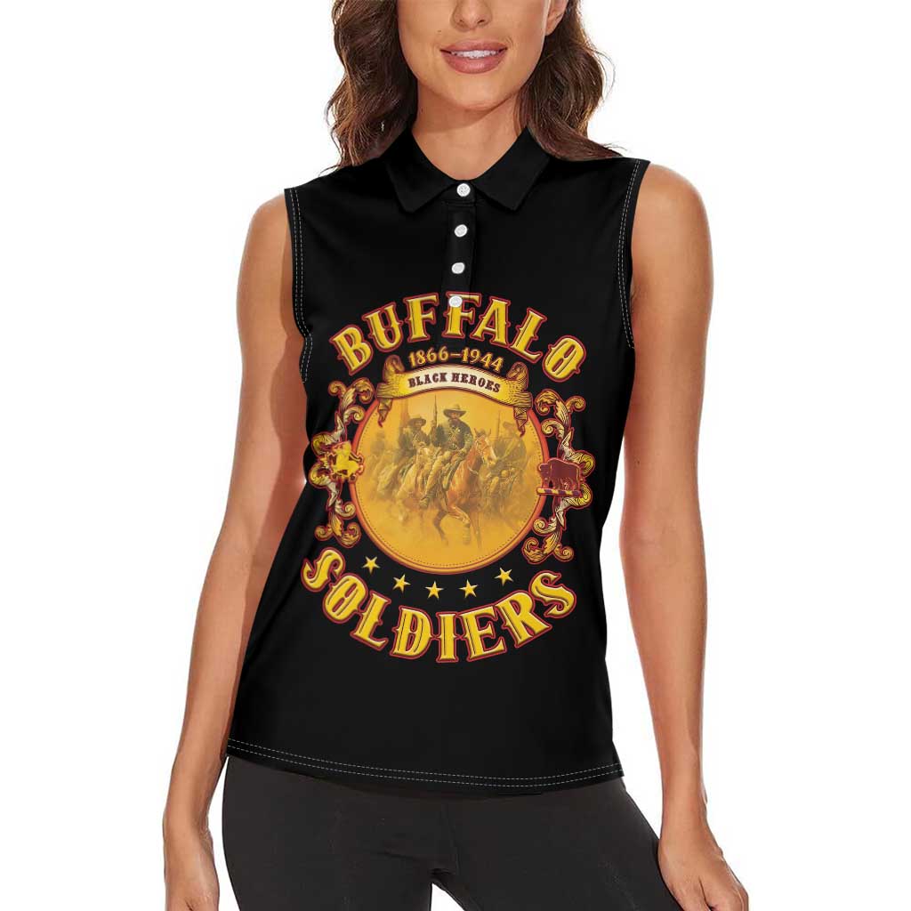 Honor Buffalo Soldiers Women Sleeveless Polo Shirt African American Cavalry Black Version - Wonder Print Shop