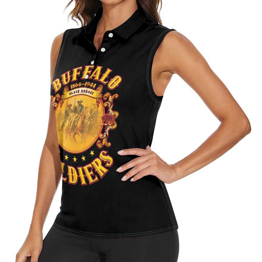 Honor Buffalo Soldiers Women Sleeveless Polo Shirt African American Cavalry Black Version - Wonder Print Shop