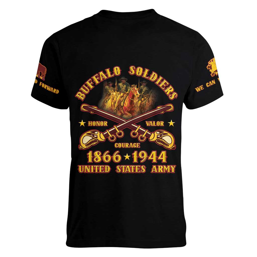 Honor Buffalo Soldiers Women V-Neck T-Shirt African American Cavalry Black Version - Wonder Print Shop