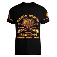 Honor Buffalo Soldiers Women V-Neck T-Shirt African American Cavalry Black Version - Wonder Print Shop