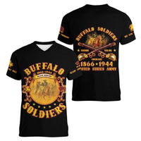 Honor Buffalo Soldiers Women V-Neck T-Shirt African American Cavalry Black Version - Wonder Print Shop