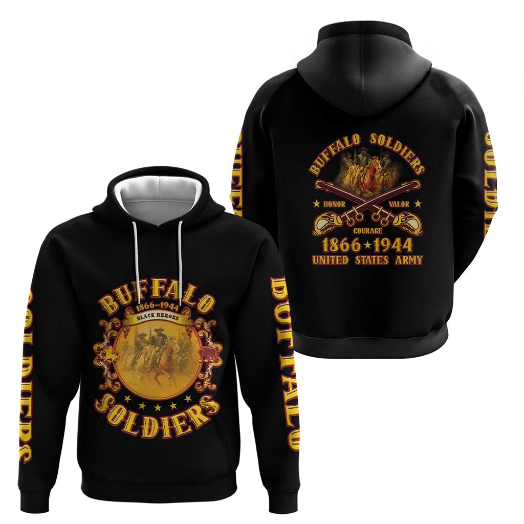 Honor Buffalo Soldiers Zip Hoodie African American Cavalry Black Version - Wonder Print Shop