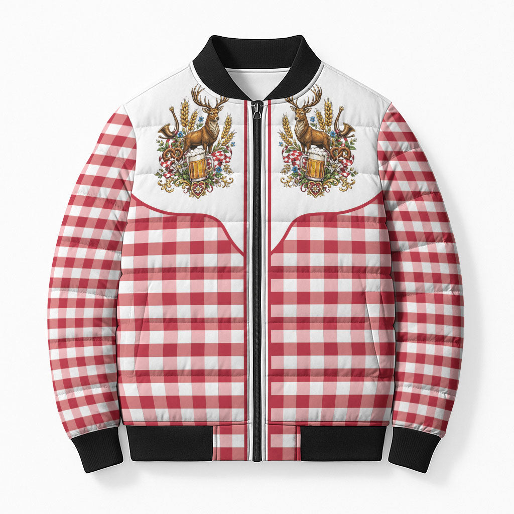 Oktoberfest Bomber Puffer Jacket Country Cowboy Style Red Version