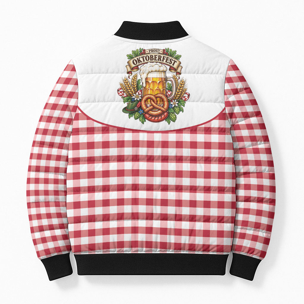 Oktoberfest Bomber Puffer Jacket Country Cowboy Style Red Version