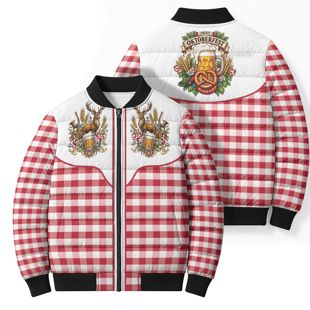 Oktoberfest Bomber Puffer Jacket Country Cowboy Style Red Version