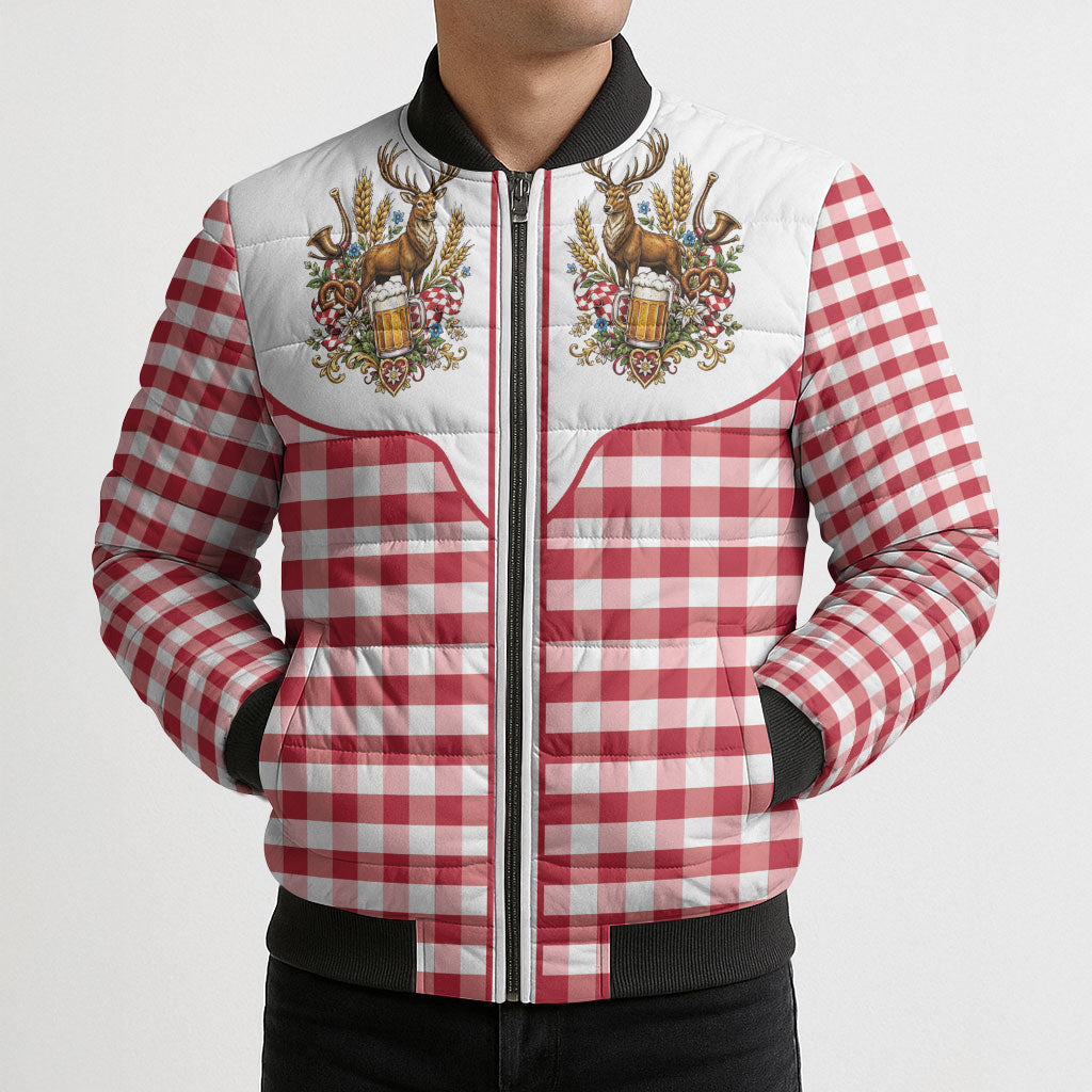 Oktoberfest Bomber Puffer Jacket Country Cowboy Style Red Version