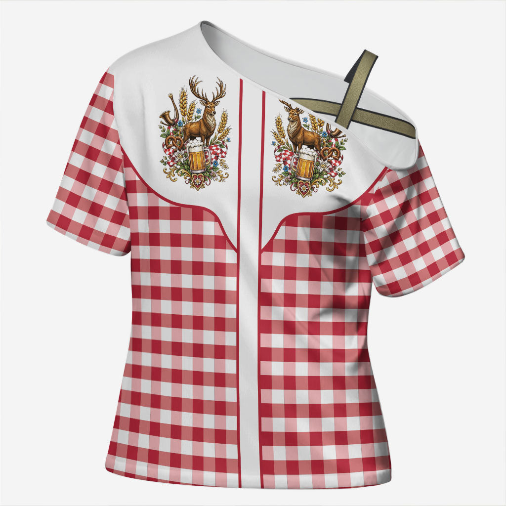 Oktoberfest Cross Shoulder Shirt Country Cowboy Style Red Version