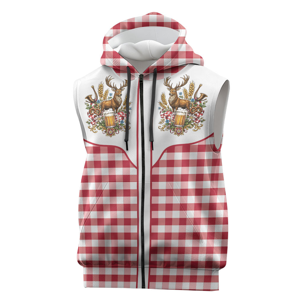 Oktoberfest Sleeveless Zip Hoodie Country Cowboy Style Red Version