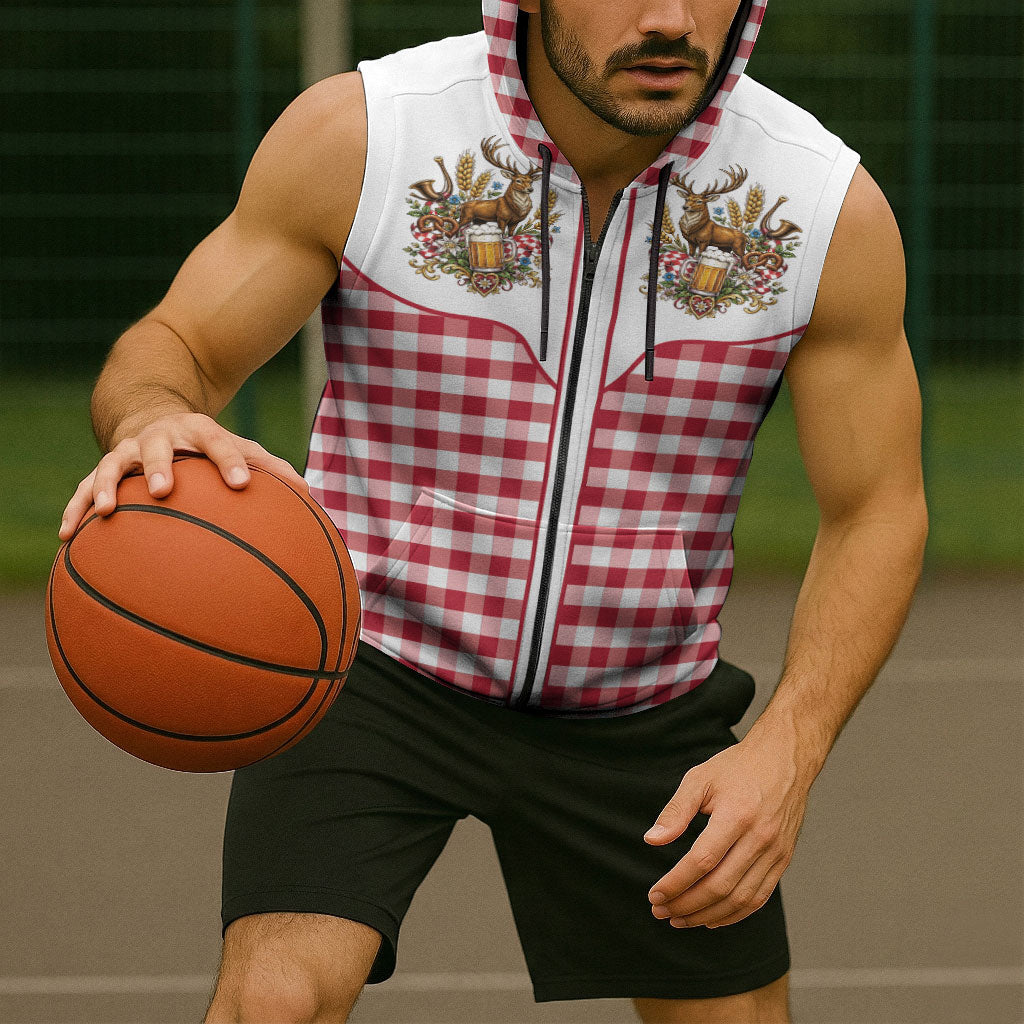 Oktoberfest Sleeveless Zip Hoodie Country Cowboy Style Red Version