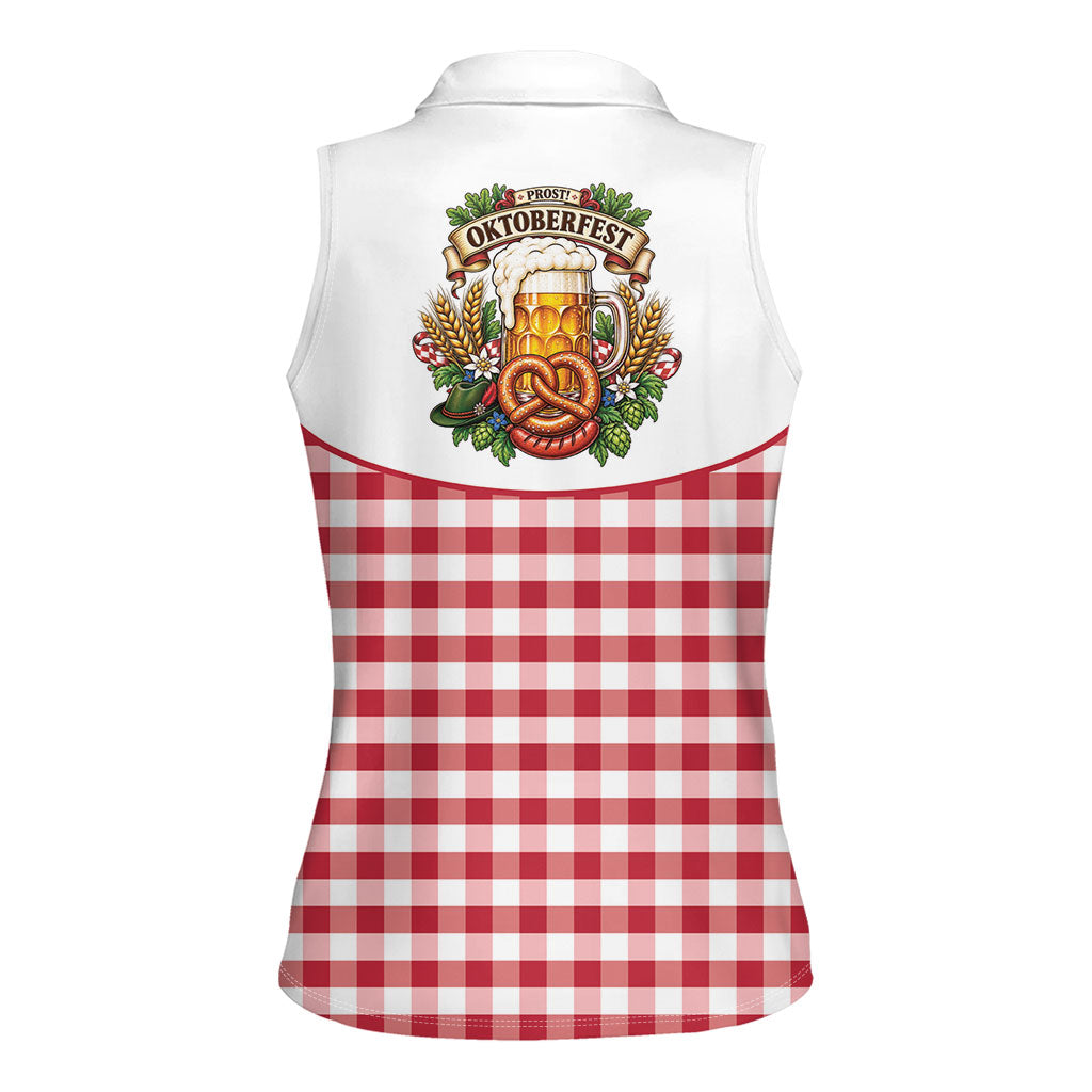 Oktoberfest Women Sleeveless Polo Shirt Country Cowboy Style Red Version