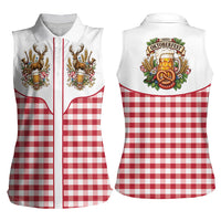 Oktoberfest Women Sleeveless Polo Shirt Country Cowboy Style Red Version