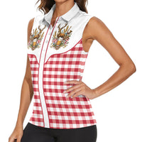 Oktoberfest Women Sleeveless Polo Shirt Country Cowboy Style Red Version