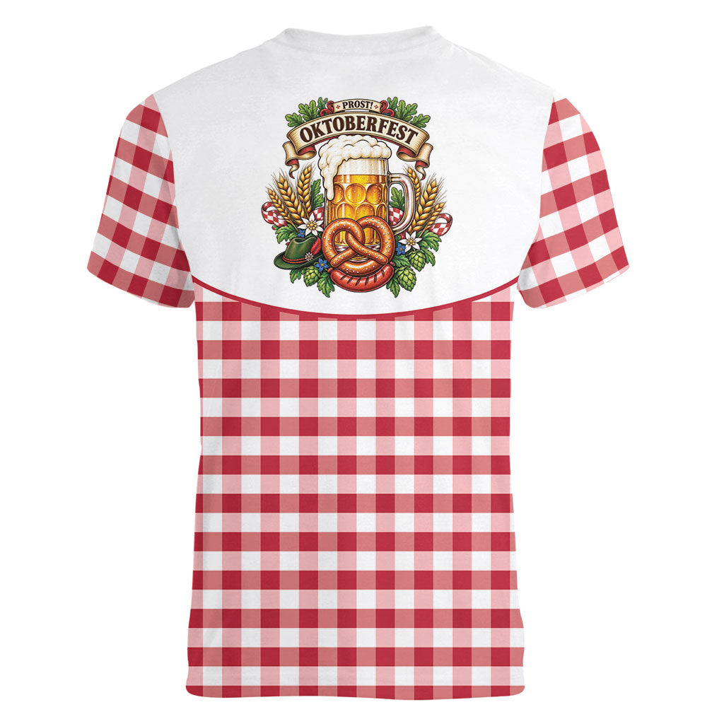 Oktoberfest Women V-Neck T-Shirt Country Cowboy Style Red Version