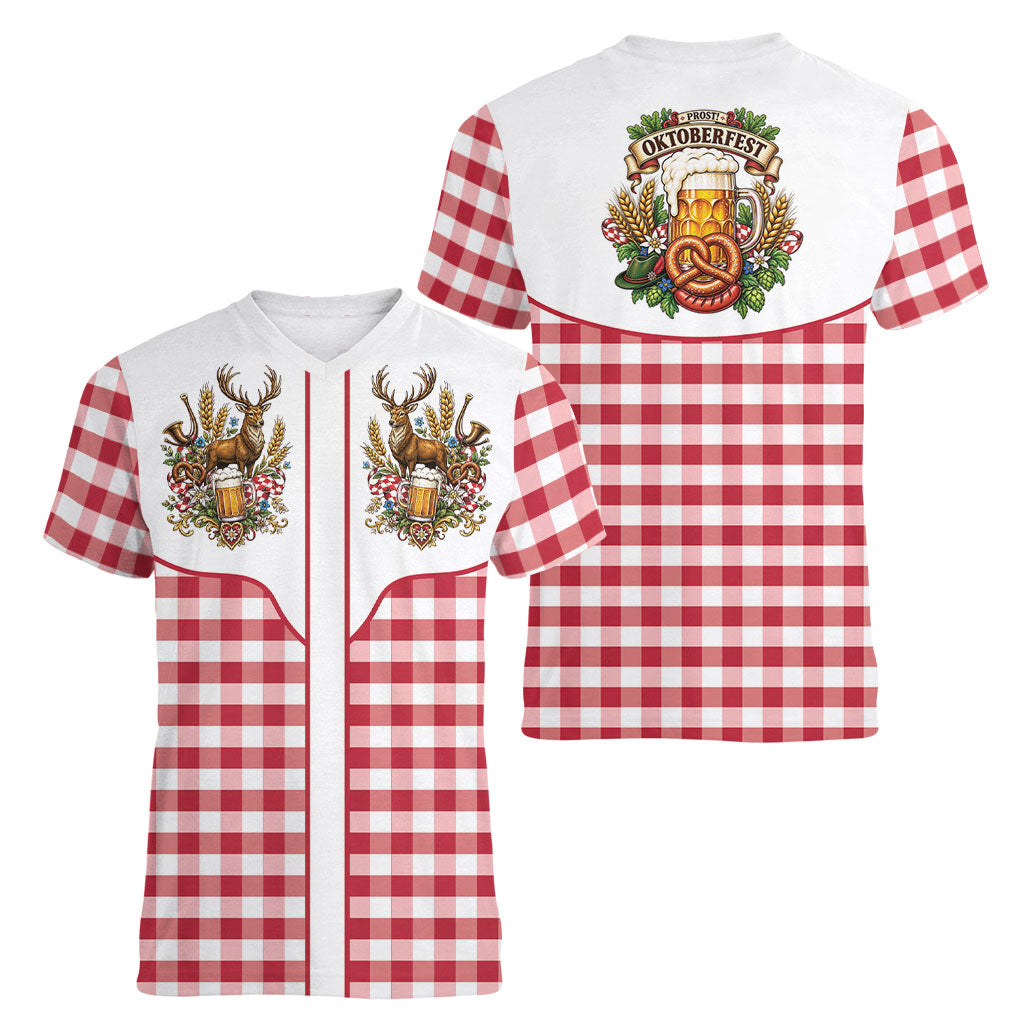 Oktoberfest Women V-Neck T-Shirt Country Cowboy Style Red Version