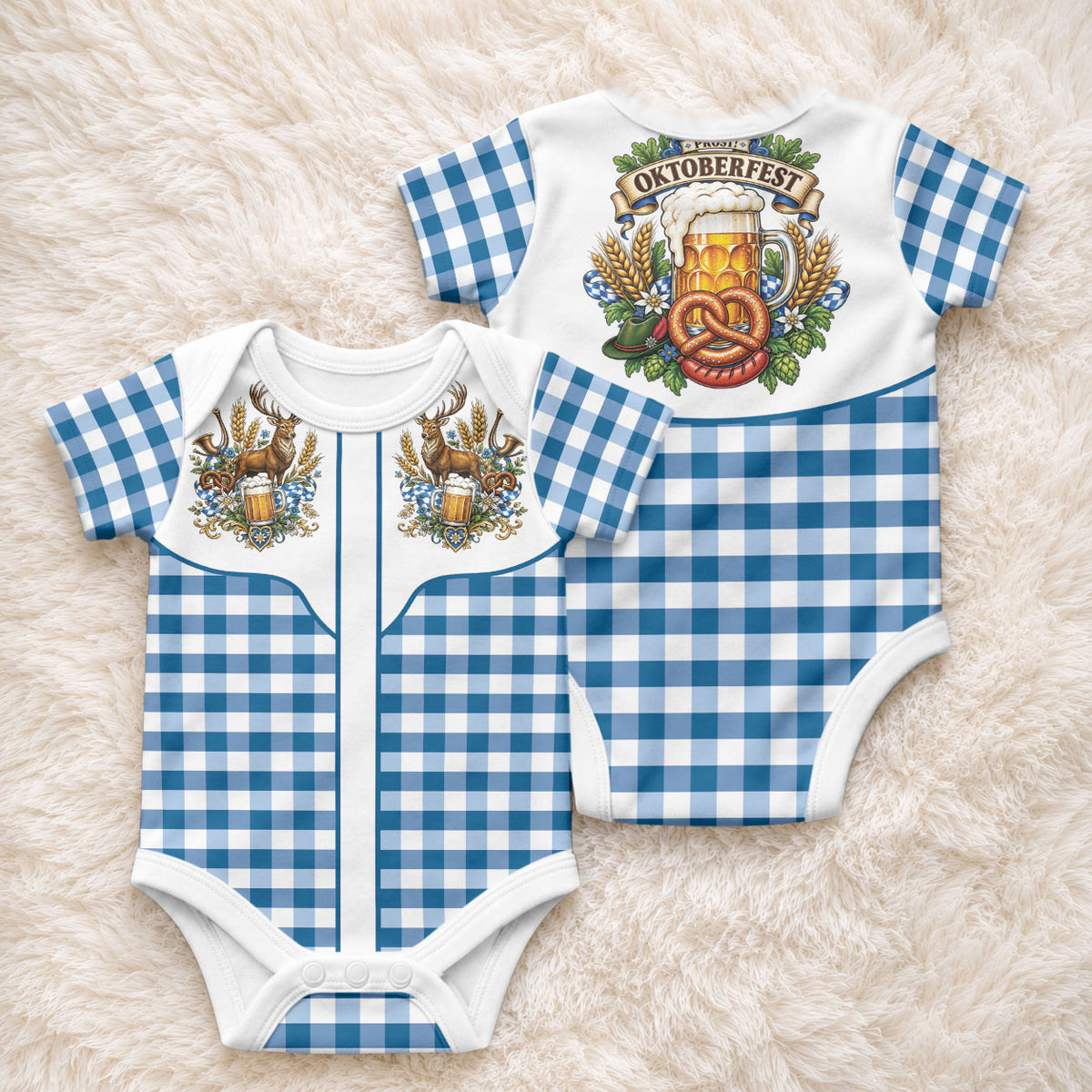 Oktoberfest Baby Onesie Country Cowboy Style Blue Version