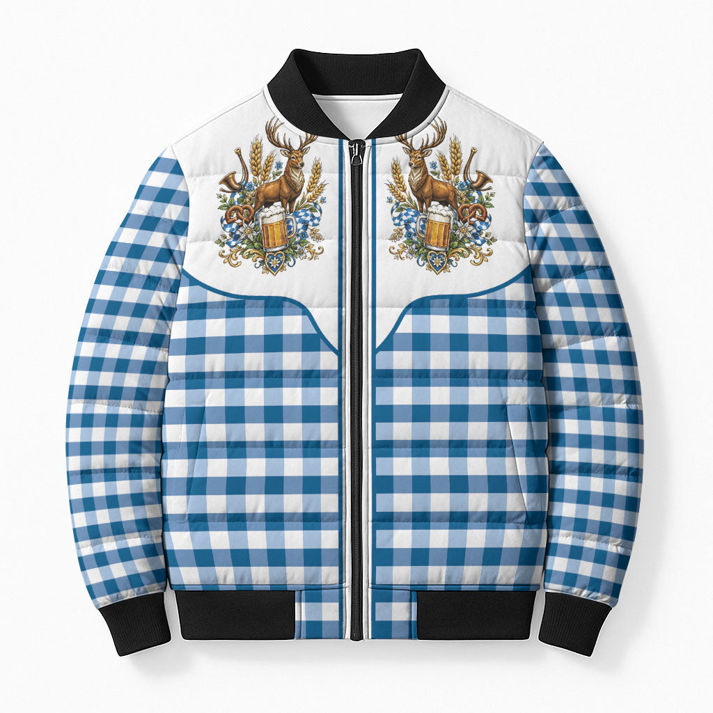 Oktoberfest Bomber Puffer Jacket Country Cowboy Style Blue Version