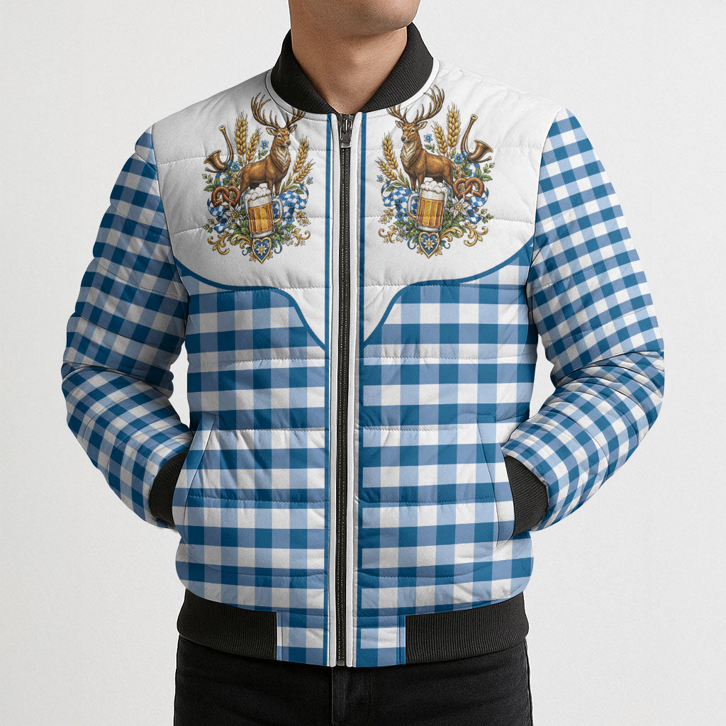 Oktoberfest Bomber Puffer Jacket Country Cowboy Style Blue Version